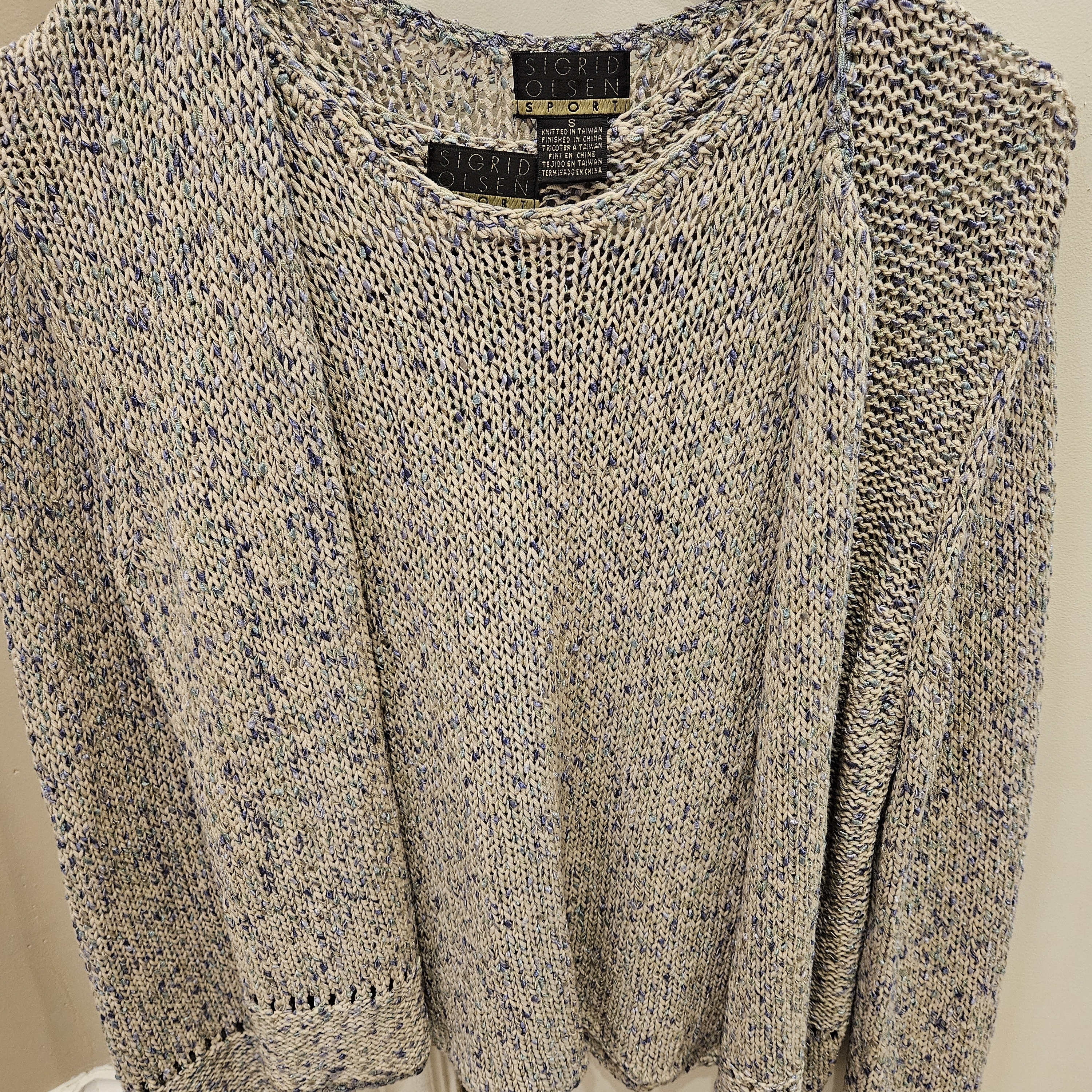 Sigrid Olsen Blue And Cream Stitched Sweater & Tank Set Beautiful
